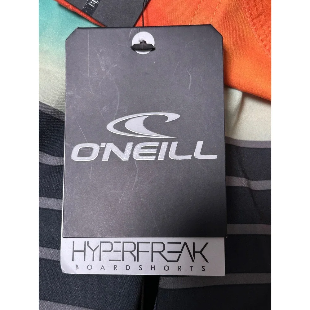 ONeill Hyperfreak Mens Board Shorts Size 31 Orange Striped Performance Swim - CJ